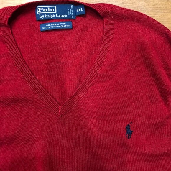 Polo Ralph Lauren 100% Pima Cotton V-Neck Red Knit Vest Size XXL - Picture 5 of 7